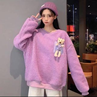 Áo sweater lông gấu unisex nam nữ freesize dưới 65kg