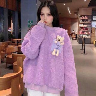 Áo sweater lông gấu unisex nam nữ freesize dưới 65kg