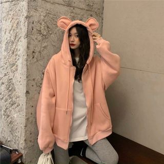 Áo khoác thun nỉ ngoại trơn tai thỏ giá rẻ