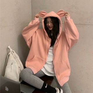 Áo khoác thun nỉ ngoại trơn tai thỏ giá rẻ