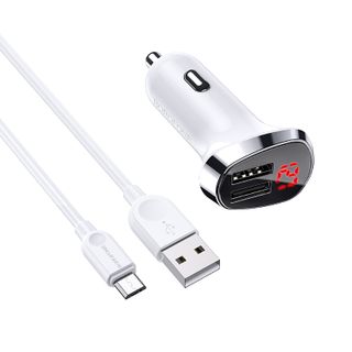 Bộ Cóc Cáp Sạc Xe Hơi Borofone BZ15 Cổng Micro 2 Cổng USB có màn LCD chuẩn US