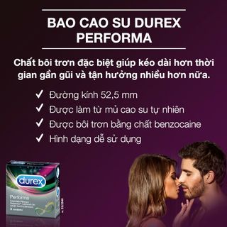 Bao cao su Durex Performa kéo dài thời gian quan hệ - Hộp 3pcs