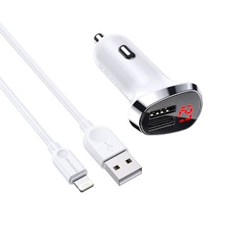 Bộ Cóc Cáp Sạc Xe Hơi Borofone BZ15 Cổng Lightning 2 Cổng USB có màn LCD chuẩn US
