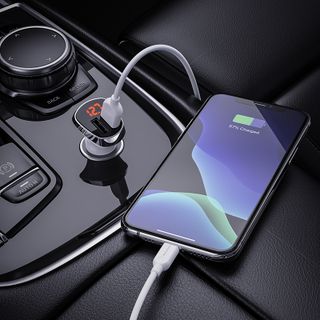 Bộ Cóc Cáp Sạc Xe Hơi Borofone BZ15 Cổng Lightning 2 Cổng USB có màn LCD chuẩn US