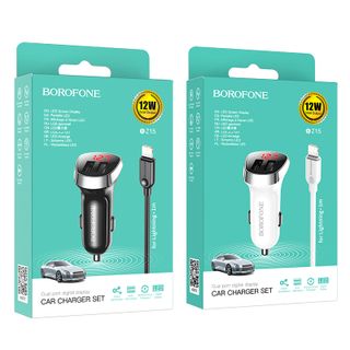 Bộ Cóc Cáp Sạc Xe Hơi Borofone BZ15 Cổng Lightning 2 Cổng USB có màn LCD chuẩn US