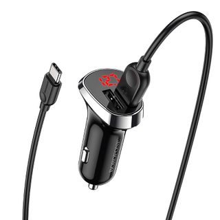 Bộ Cóc Cáp Sạc Xe Hơi Borofone BZ15 Cổng Type C 2 Cổng USB có màn LCD chuẩn US