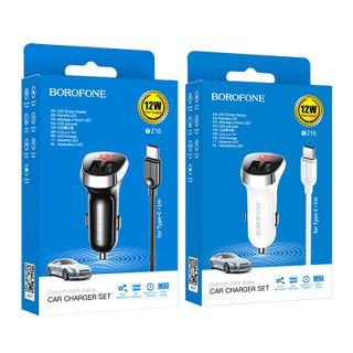 Bộ Cóc Cáp Sạc Xe Hơi Borofone BZ15 Cổng Type C 2 Cổng USB có màn LCD chuẩn US