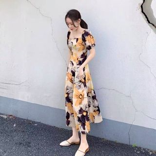 ĐẦM XOÈ HOA LY TAY PHỒNG - DT1422 - xưởng may đô thành