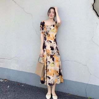 ĐẦM XOÈ HOA LY TAY PHỒNG - DT1422 - xưởng may đô thành