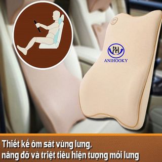 Bộ Gối tựa lưng và tựa đầu ô tô Anihooky giảm đau cổ, vai gáy, cao!