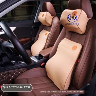 Bộ Gối tựa lưng và tựa đầu ô tô Anihooky giảm đau cổ, vai gáy, cao!