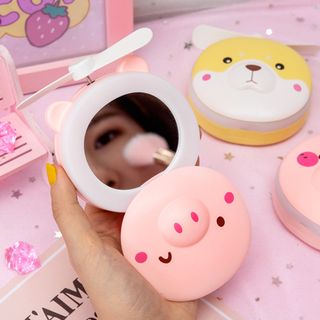Quạt gương đèn led 3in1 cầm tay hình heo gấu dễ thương