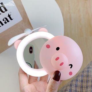 Quạt gương đèn led 3in1 cầm tay hình heo gấu dễ thương