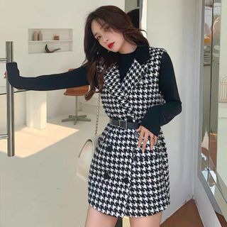 Set dạ ziczac mix áo len đen