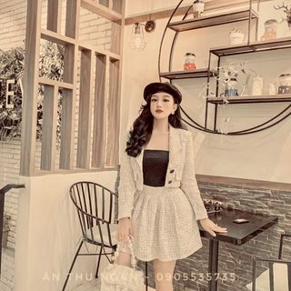 Set dạ lửng mix chân váy dạ