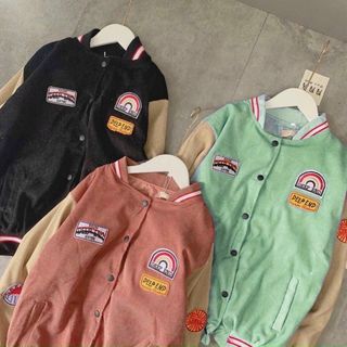 Áo khoác nhung kiểu bomber logo thêu