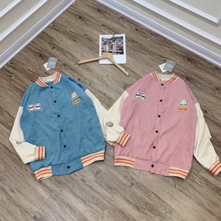 Áo khoác nhung kiểu bomber logo thêu