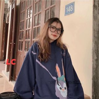 Áo hoodie nỉ ngoại in thỏ cute, trẻ trung