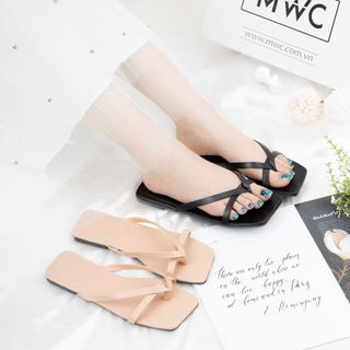 Dép đế bệt nữ quai kẹp phối quai ngang thời trang - Dép nữ da mềm 2 màu Đen và Kem - YH280K