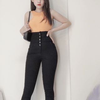 Jeans Nữ Lưng Siêu Cao Đen 5 Nút