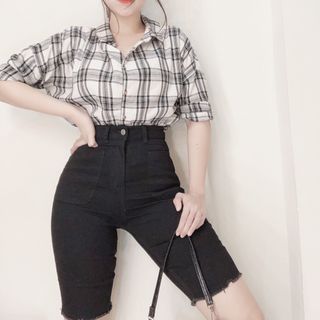 Quần Ngố Jeans Nữ Đen Tuyền