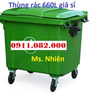 Bán thùng rác 660 lít giá rẻ tại cần thơ- thùng rác 4 bánh xe màu xanh-