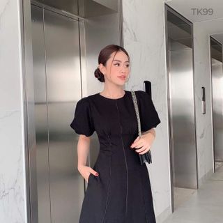 ĐẦM MIDI VIỀN TAY PHỒNG