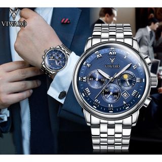 Đồng Hồ Nam VIWARO Dây Đúc, Chạy Full 6 kim, Lịch Mặt Trăng Mặt Trời Đẳng Cấp