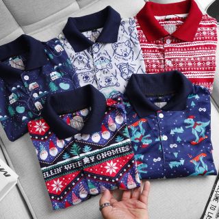 [size to 50-110kg] Áo thun nam có cổ giáng sinh xám