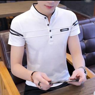Áo thun cổ trụ nam chạy viềng đơn giản
