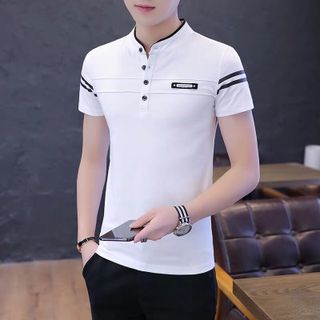 Áo thun cổ trụ nam chạy viềng đơn giản