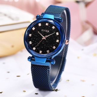 Đồng Hồ Nữ Suoer SU6081 Dây Titanium Siêu Nhẹ - Khóa Hít Nam Châm Sành Điệu - Mặt Kim Tuyến 3D Đính Kim Cương Nhân Tạo Sang Chảnh - Đồng Hồ Thời Trang Nữ Sang Trọng