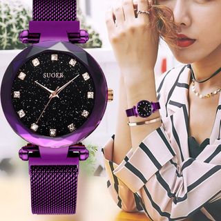 Đồng Hồ Nữ Suoer SU6081 Dây Titanium Siêu Nhẹ - Khóa Hít Nam Châm Sành Điệu - Mặt Kim Tuyến 3D Đính Kim Cương Nhân Tạo Sang Chảnh - Đồng Hồ Thời Trang Nữ Sang Trọng