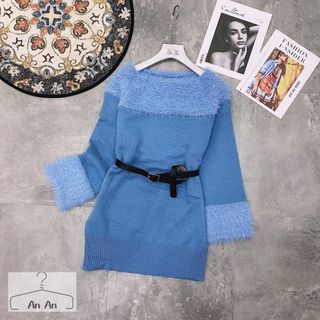 Váy len lông trễ vai