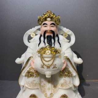 Tượng thần tiền ( thần phát) bằng đá trắng, họa tiết dát vàng sang trọng, giá tốt