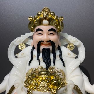 Tượng thần tiền ( thần phát) bằng đá trắng, họa tiết dát vàng sang trọng, giá tốt