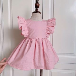 Váy hồng nến bèo vai cho bé