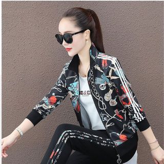 Bộ thể thao áo khoác nữ in họa tiết dây xích sang chảnh thể thao TT444