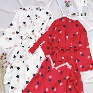 Đồ ngủ sét 2 món váy kèm choàng Tim chất lụa Quảng Đông