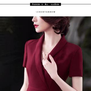 ĐẦM XOÈ CỔ VEST ĐỎ ĐÔ - DT1441 -