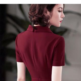 ĐẦM XOÈ CỔ VEST ĐỎ ĐÔ - DT1441 -