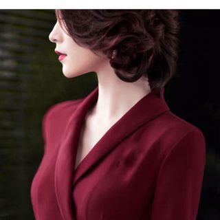 ĐẦM XOÈ CỔ VEST ĐỎ ĐÔ - DT1441 -