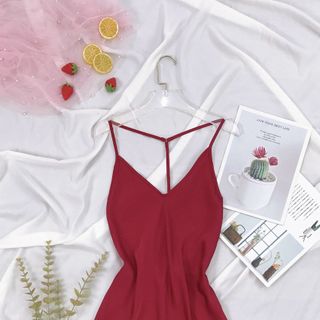 Đồ ngủ váy ngủ sexy chữ T chất lụa Quảng Đông