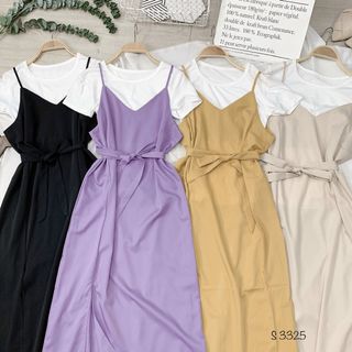 Set đầm 2d maxi xẻ trước+ áo thun
