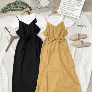 Set đầm 2d maxi xẻ trước+ áo thun