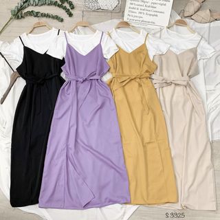 Set đầm 2d maxi xẻ trước+ áo thun