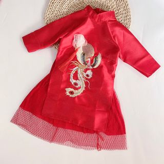 Áo dài thêu phượng hạc cho bé gái