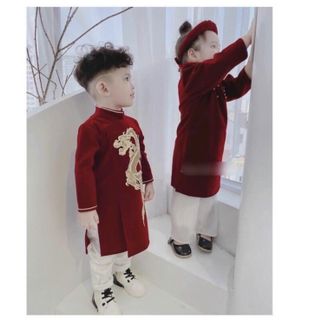 Áo dài thêu chất liệu nhung hàng đẹp cho bé trai