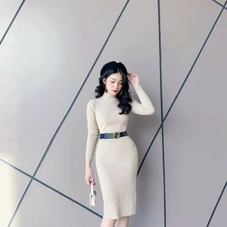 Đầm len body cổ 3 phân