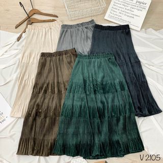 Chân váy dạ nhung nhún li V2105
